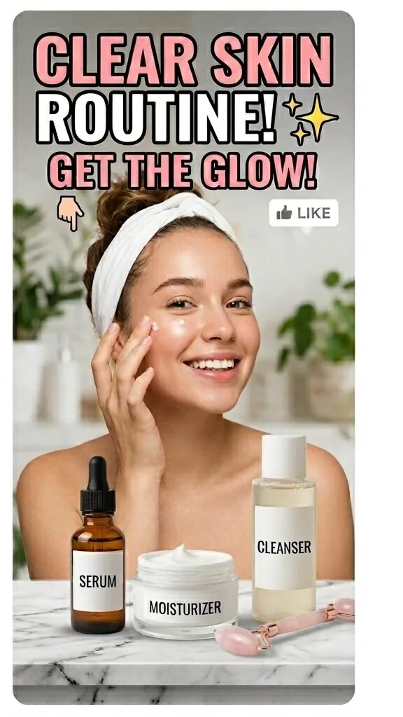 Clear Skin Routine — Get the Glow! — Beauty / Skincare Instagram thumbnail (9:16) designed by Abdul Wassay