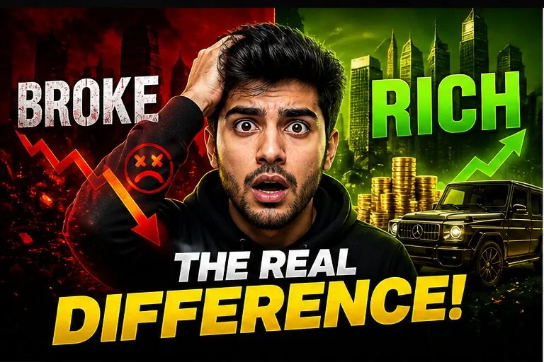 Broke vs Rich — The Real Difference! — Finance / Mindset YouTube thumbnail (16:9) designed by Abdul Wassay