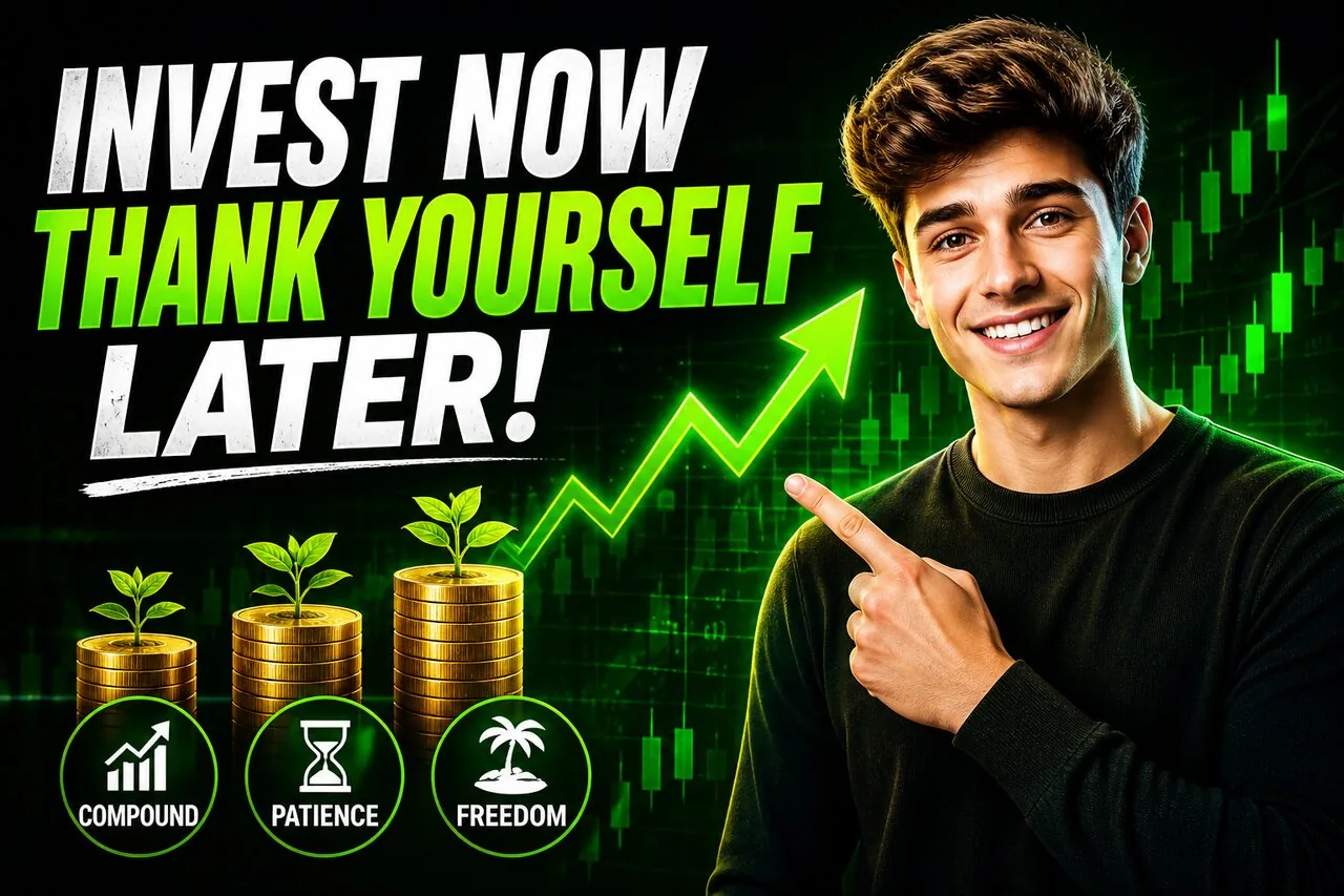 Invest Now, Thank Yourself Later! — Finance / Investing YouTube thumbnail (16:9) designed by Abdul Wassay