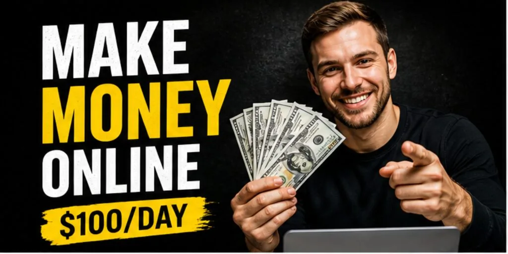 Make Money Online — $100/Day — Finance / Side Hustle YouTube thumbnail (16:9) designed by Abdul Wassay