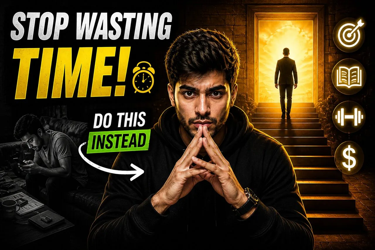 Stop Wasting Time — Do This Instead — Self-Improvement YouTube thumbnail (16:9) designed by Abdul Wassay