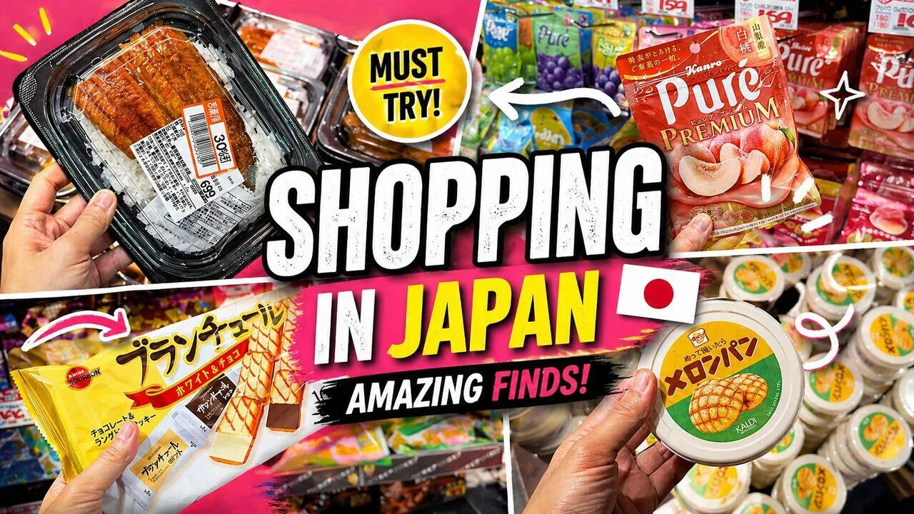 Shopping in Japan — Amazing Finds! — Travel Vlog YouTube thumbnail (16:9) designed by Abdul Wassay